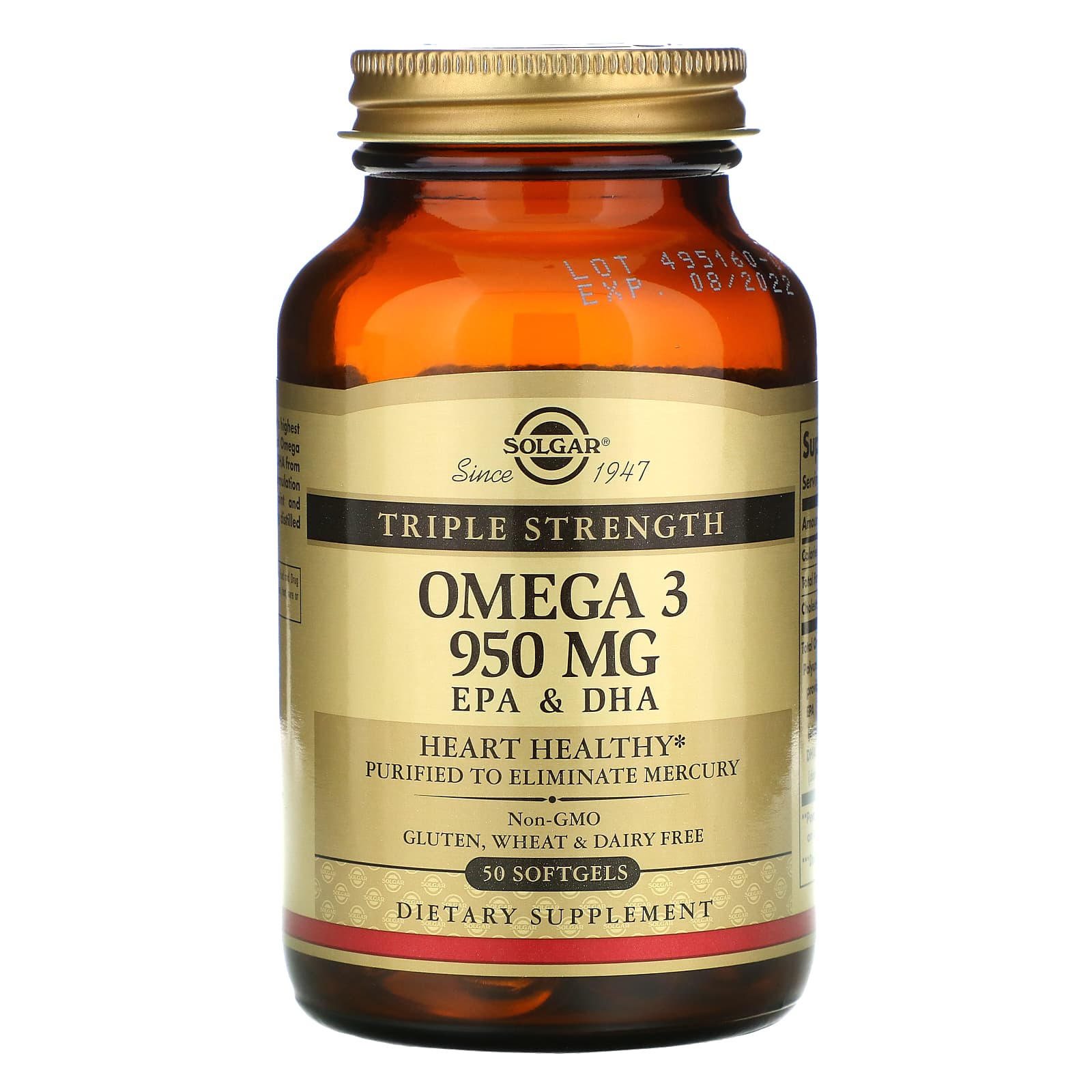 Solgar Omega-3, EPA & DHA, Triple Strength, 950 Mg, 100 Softgels